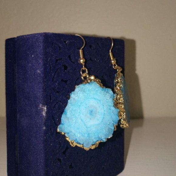 LAST PAIR! Gold & Ocean Geode Slice Earrings - Picture 9 of 10
